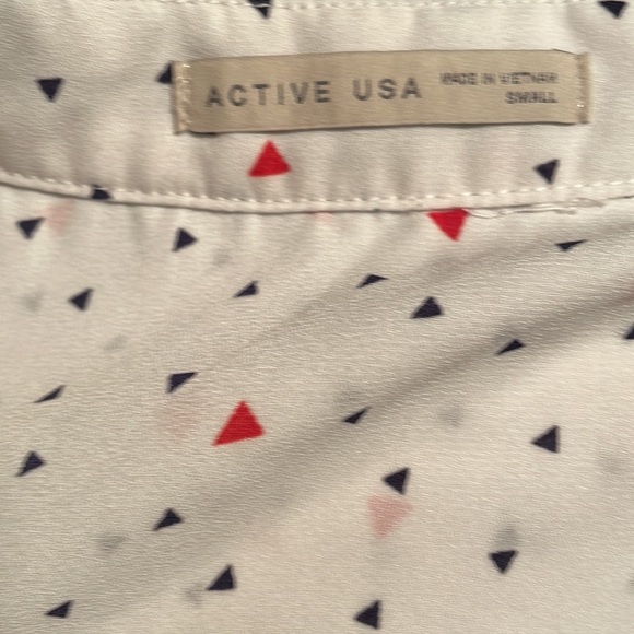 Active USA White with Red & Blue Triangles Long Sleeve or Button Up 3/4 Sleeve S - Picture 10 of 16